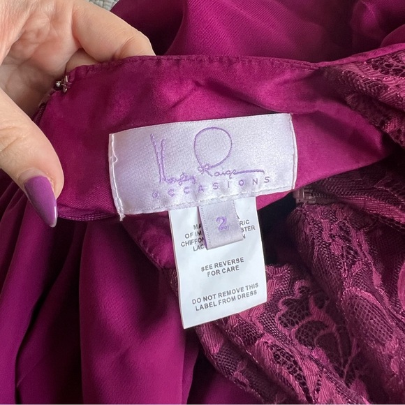 Hayley Paige Occasions - Chiffon Halter Lace Dress - Style 5715 - Flamingo - Picture 12 of 13